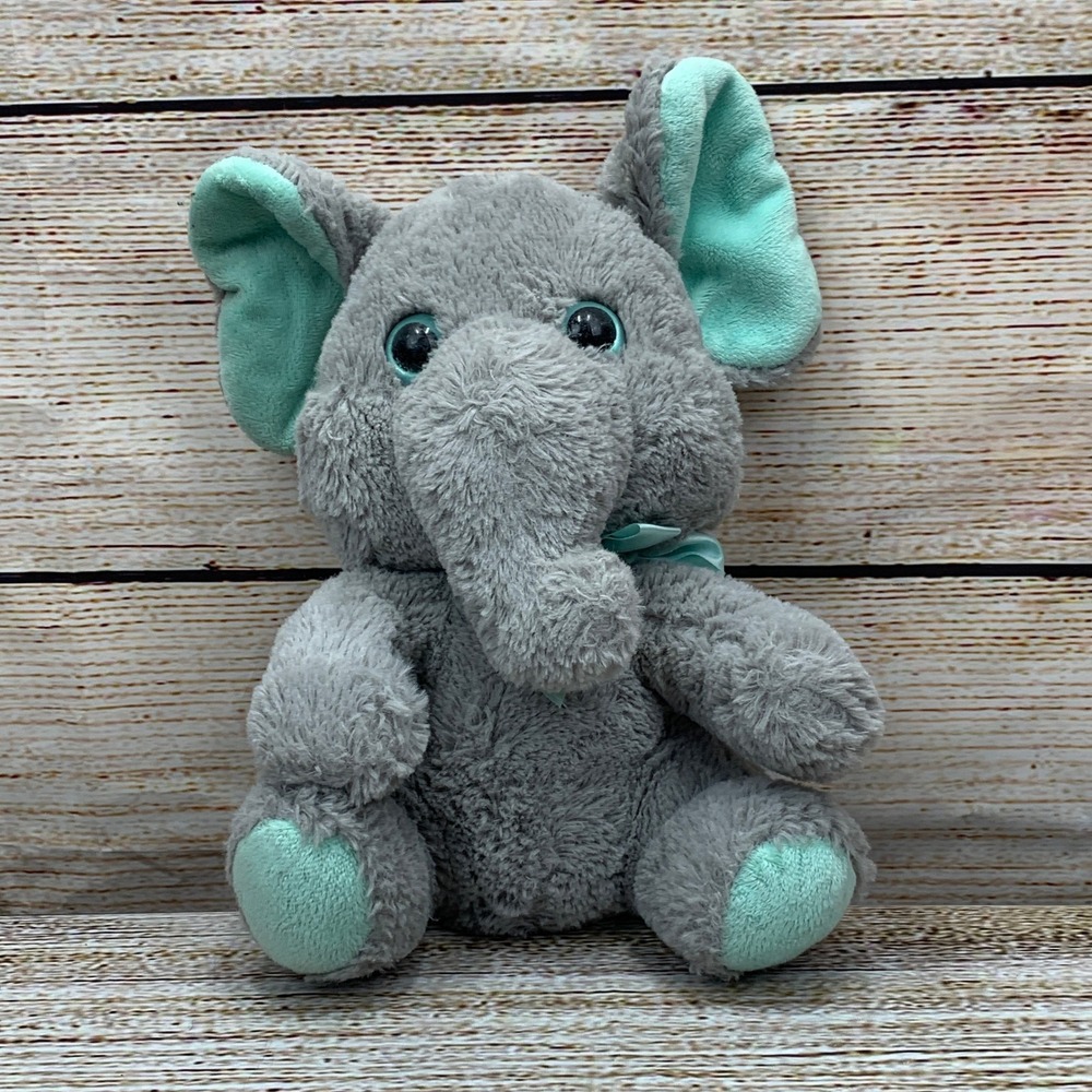 Kellytoy Gray Plush Elephant Stuffed Animal Blue Accents Cute Toy Gift
